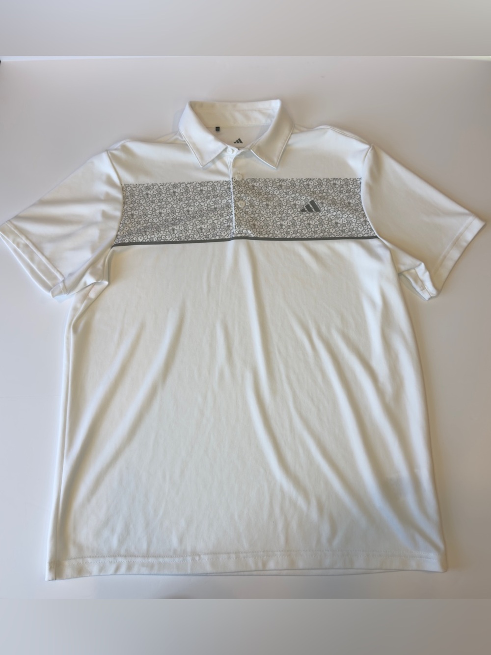 adidas White Polo with Gray Patterned Chest Stripe